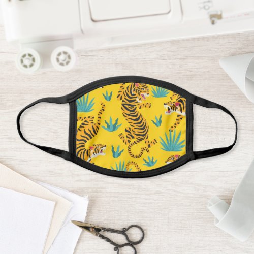 Tropical Jungle Tigers Pattern Yellow  Face Mask