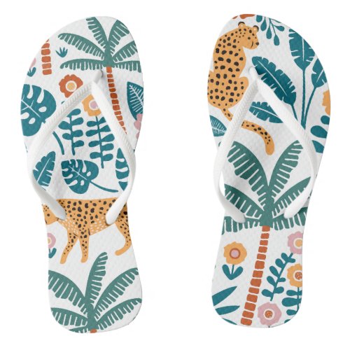 Tropical Jungle Tigers Pattern Yellow  Flip Flops