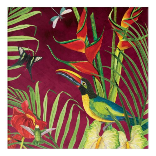 Tropical Jungle Toucan Bird Watercolor Floral Palm Acrylic Print