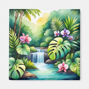 Tropical Jungle Waterfall Orchid Paradise Magnet