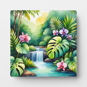 Tropical Jungle Waterfall Orchid Paradise Plaque