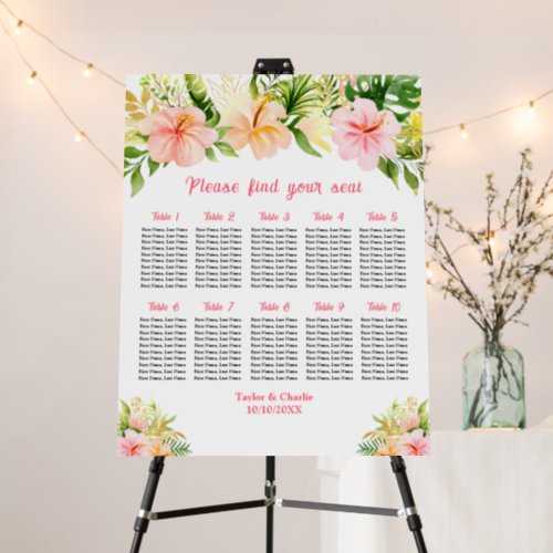 Tropical Jungle Wedding 10 Tables Seating Chart Foam Board