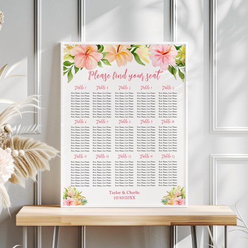 Tropical Jungle Wedding 15 Tables Seating Chart