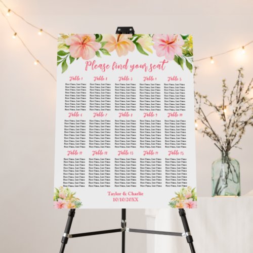 Tropical Jungle Wedding 15 Tables Seating Chart Foam Board