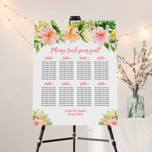 Tropical Jungle Wedding 8 Tables Seating Chart Foam Board