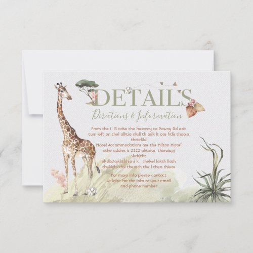 Tropical Jungle Wedding Details and info card