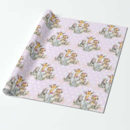 Tropical Jungle Wild Animals Baby Girl Birthday Wrapping Paper