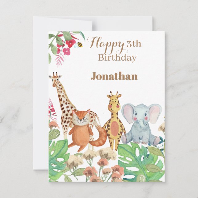 Tropical jungle wild one safari birthday card (Front)