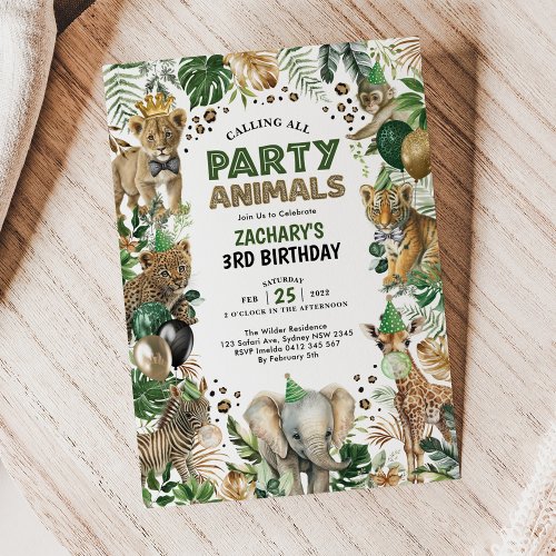 Tropical Jungle Wild Party Animals Birthday Party Invitation