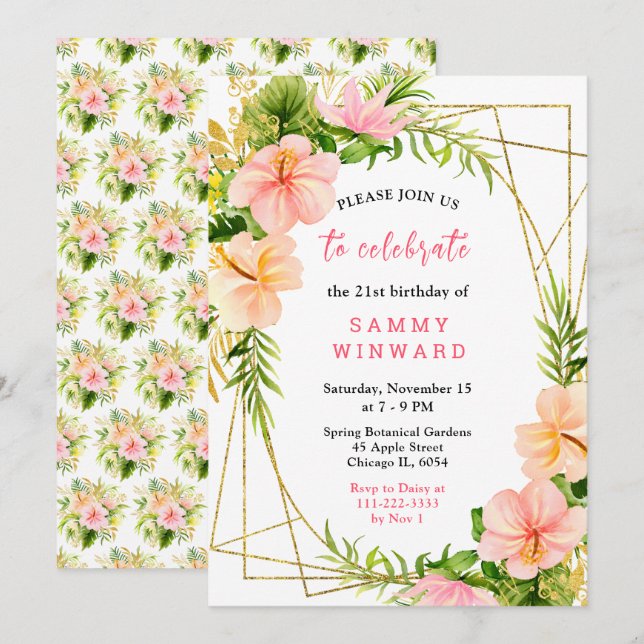 Tropical Jungle with Foliage Birthday Invitation (Front/Back)