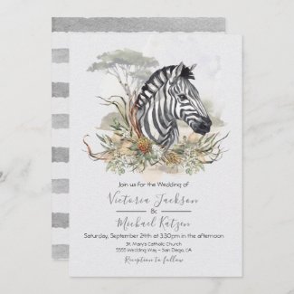 Tropical Jungle Zebra Wedding invitations