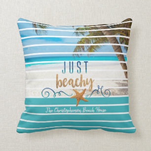 Tropical JUST BEACHY Beach Two Tone Personalized Throw Pillow