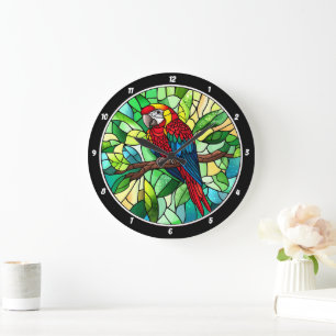 Tropical Kaleidoscope" - Stained Glass Parrot Large Clock