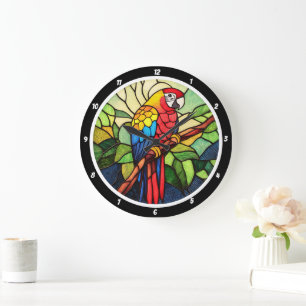 Tropical Kaleidoscope" - Stained Glass Parrot Large Clock
