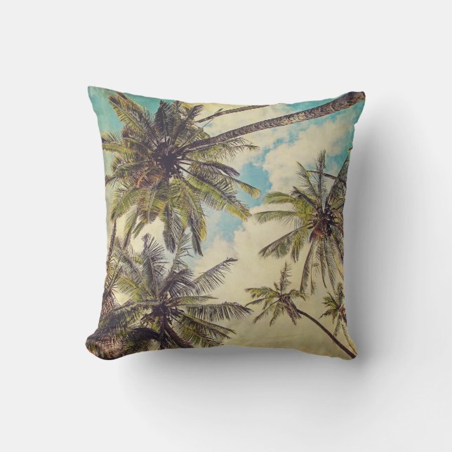 Tropical Kauai Palm Tree Print Outdoor Pillow (Front)