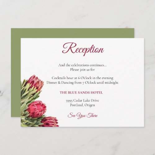 Tropical King Protea Flowers Wedding Sage Green  Enclosure Card