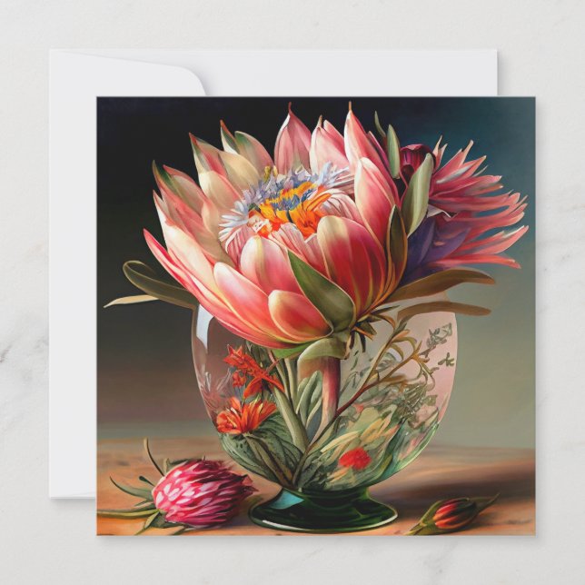 Tropical King Protea in Pretty Glass Vase  Card (Front)