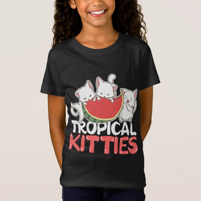 Tropical Kitties Funny Cat Kitten Watermelon T-Shirt (Front)