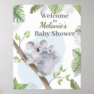 Tropical Koala Green Monstera Welcome Poster
