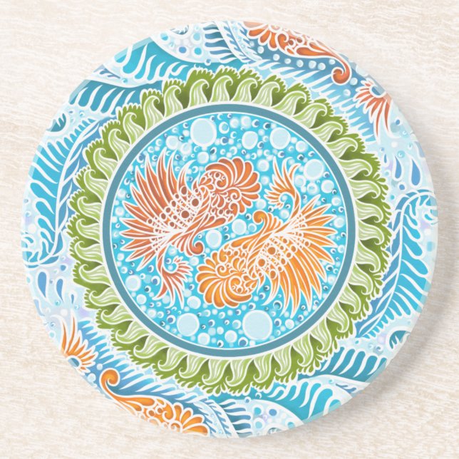 Tropical Koi Mandala  Drink Coaster (Front)