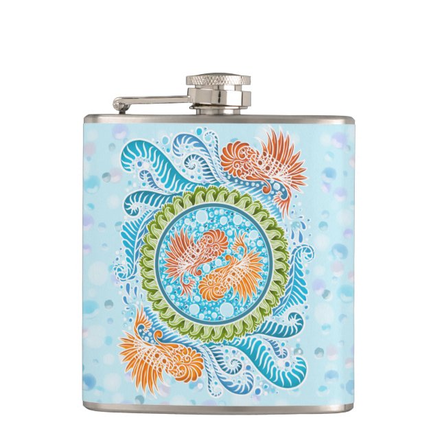 Tropical Koi Mandala | Vibrant Ocean Zen Art Flask (Front)