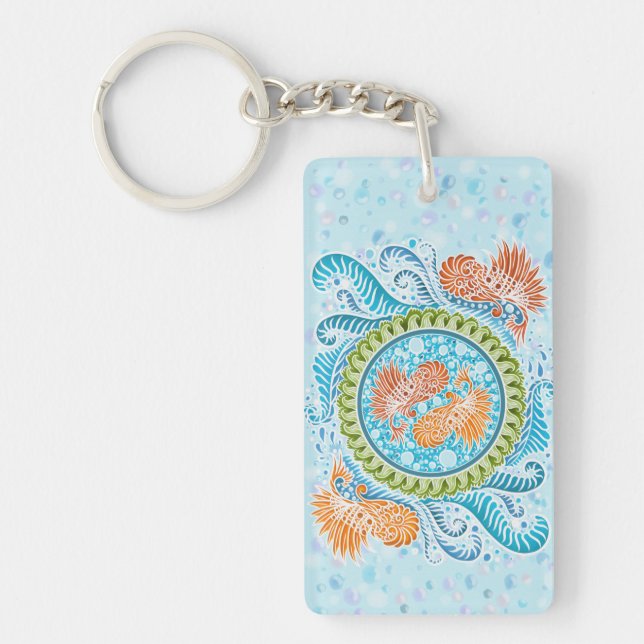 Tropical Koi Mandala | Vibrant Ocean Zen Art Keychain (Front)