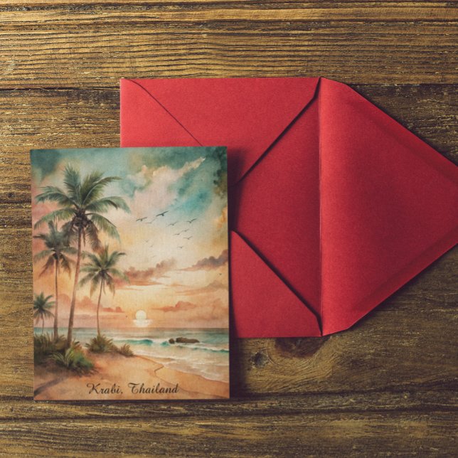 Tropical Krabi Thailand Beach Sunset Postcard (tropical krabi thailand beach postcard)