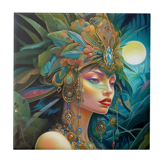 Tropical Lady Fantasy Art Ceramic Tile (Front)