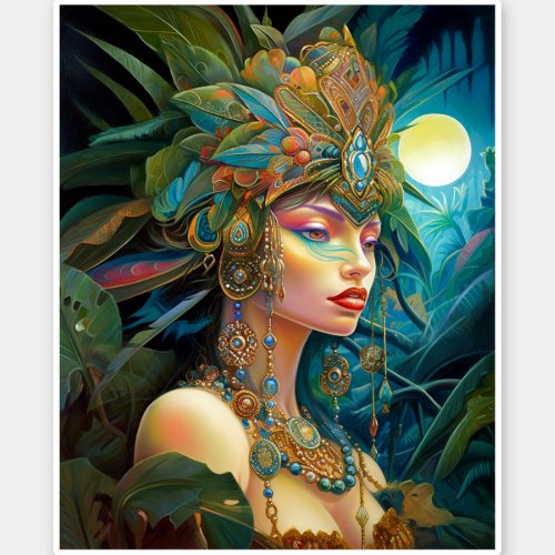 Tropical Lady Fantasy Art Sticker