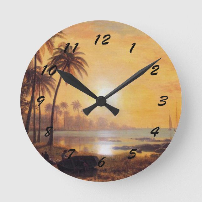 Tropical Landscape with Fishing Boats in Bay Round Clock (Front)