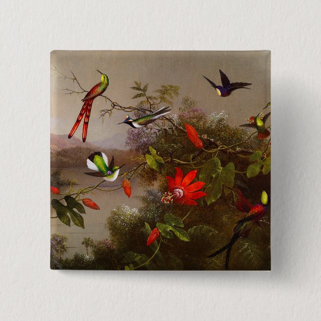 Tropical Landscape with Ten Hummingbirds Heade Button (Front)