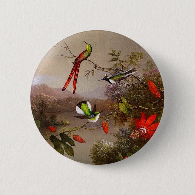 Tropical Landscape with Ten Hummingbirds Heade Button (Front)