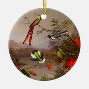 Tropical Landscape with Ten Hummingbirds Heade Ceramic Ornament
