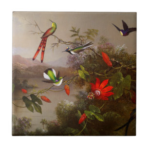 Tropical Landscape with Ten Hummingbirds Heade Ceramic Tile