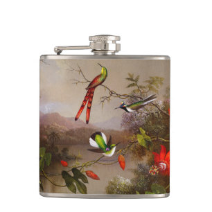 Tropical Landscape with Ten Hummingbirds Heade Flask