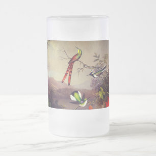 Tropical Landscape with Ten Hummingbirds Heade Frosted Glass Beer Mug