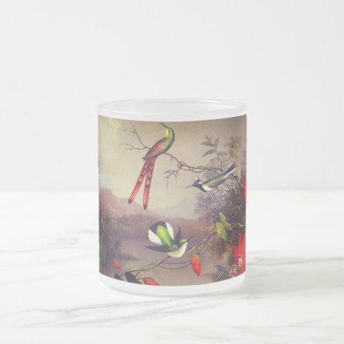 Tropical Landscape with Ten Hummingbirds Heade Frosted Glass Coffee Mug