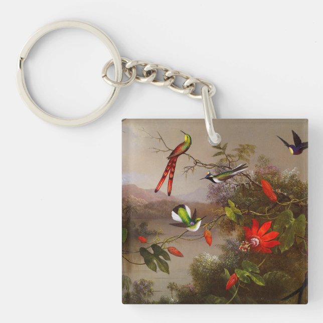 Tropical Landscape with Ten Hummingbirds Heade Keychain (Front)