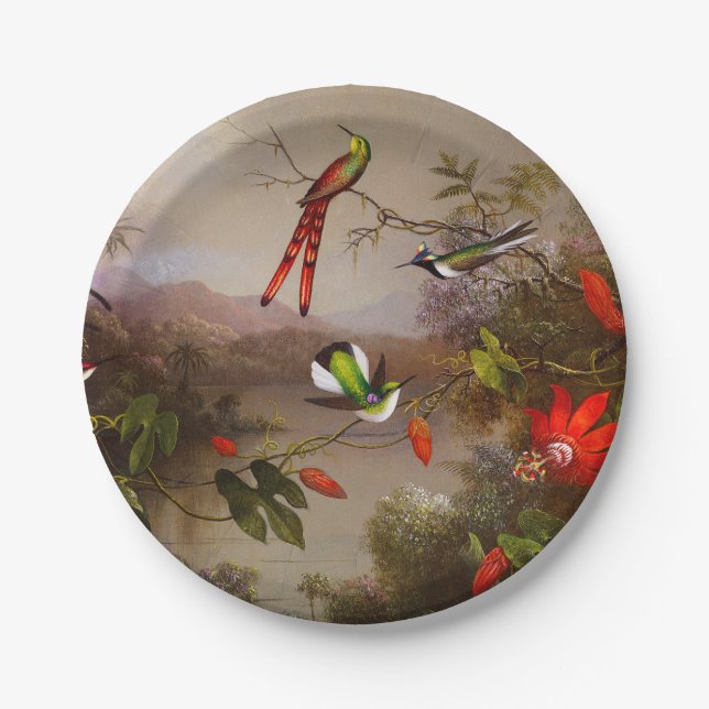 Tropical Landscape with Ten Hummingbirds Heade Paper Plates (Front)