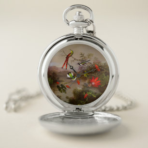 Tropical Landscape with Ten Hummingbirds Heade Pocket Watch