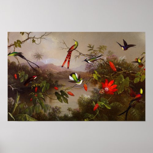 Tropical Landscape with Ten Hummingbirds Heade Poster