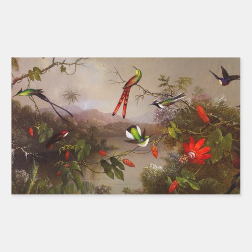 Tropical Landscape with Ten Hummingbirds Heade Rectangular Sticker