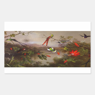 Tropical Landscape with Ten Hummingbirds Heade Rectangular Sticker
