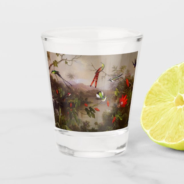 Tropical Landscape with Ten Hummingbirds Heade Shot Glass (Front)