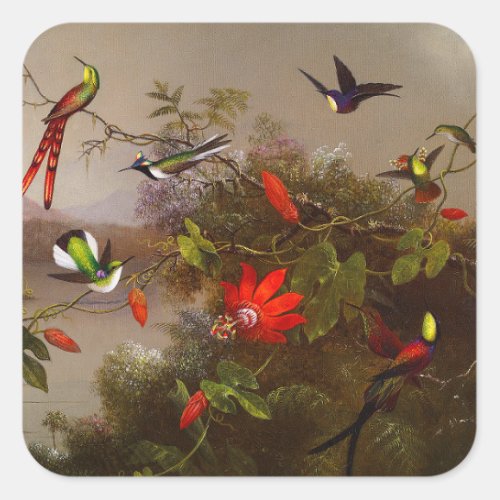 Tropical Landscape with Ten Hummingbirds Heade Square Sticker