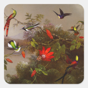 Tropical Landscape with Ten Hummingbirds Heade Square Sticker