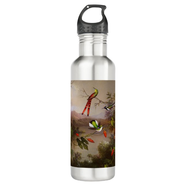 Tropical Landscape with Ten Hummingbirds Heade Stainless Steel Water Bottle (Front)