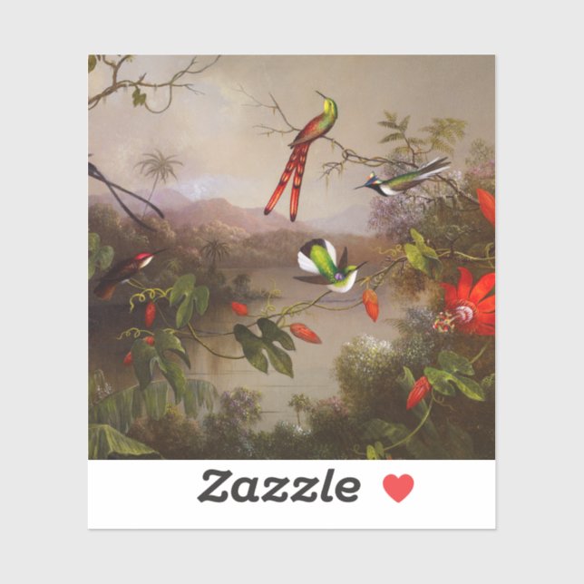 Tropical Landscape with Ten Hummingbirds Heade Sticker (Sheet)