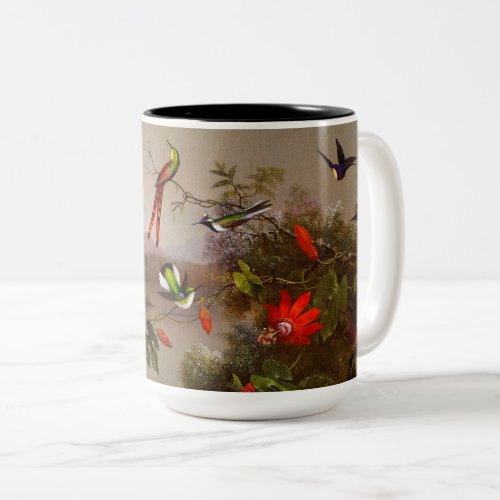 Tropical Landscape with Ten Hummingbirds Heade Two_Tone Coffee Mug