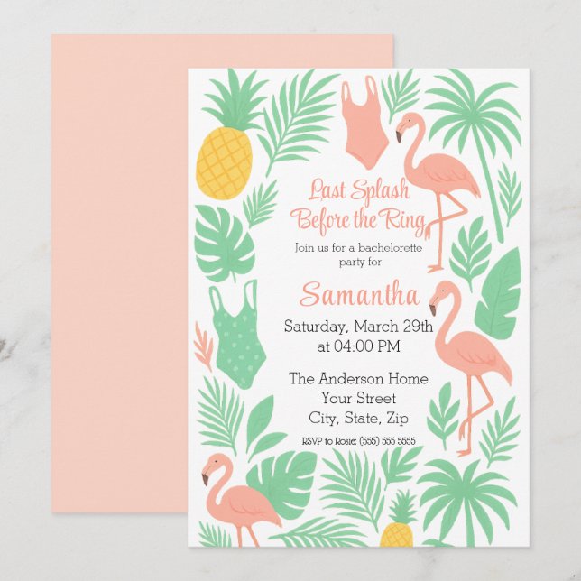 Tropical Last Splash Bachelorette Party Invitation (Front/Back)